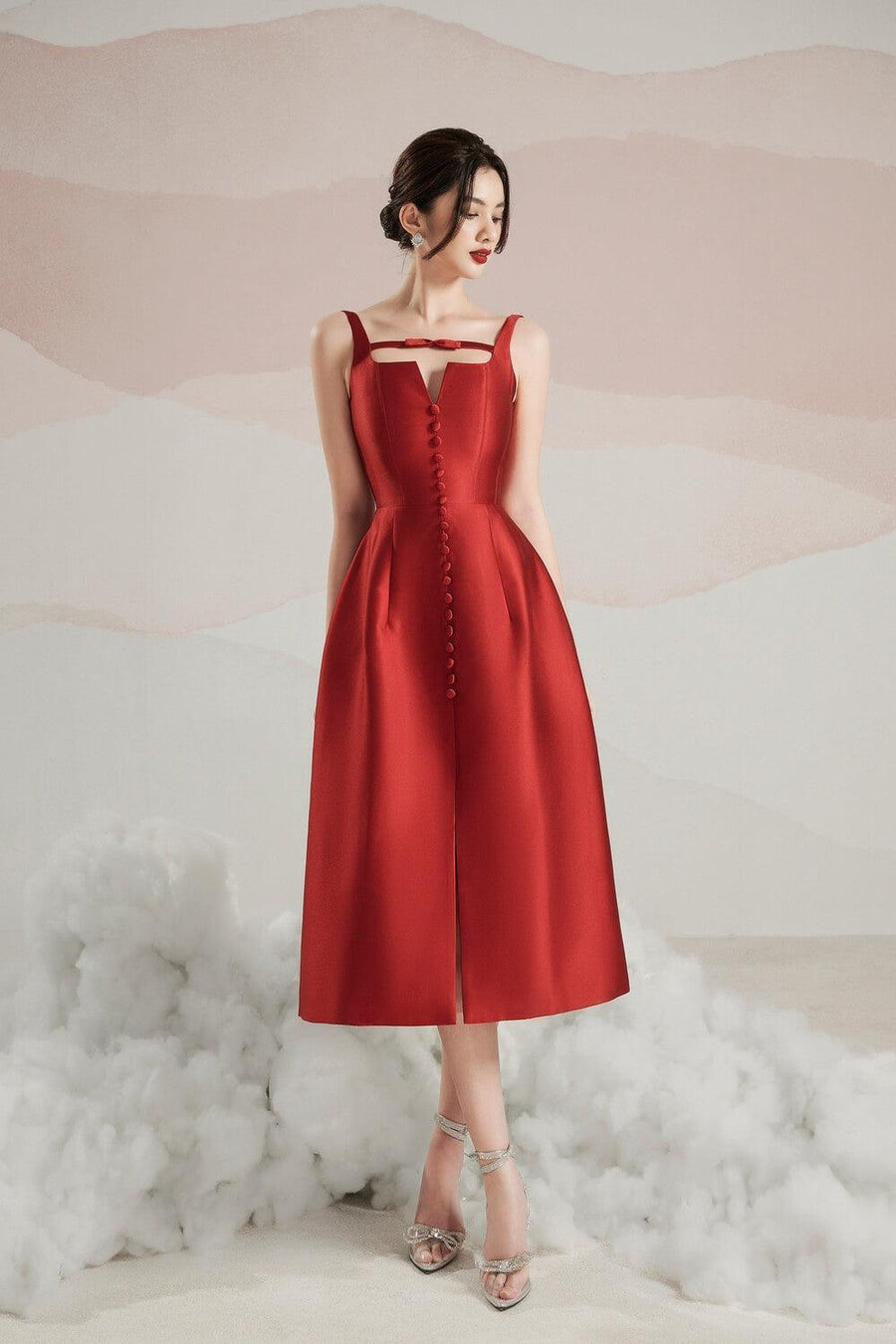 Rosie A-line Strappy Trerena Taffeta Midi Dress Midi Dress Delicate