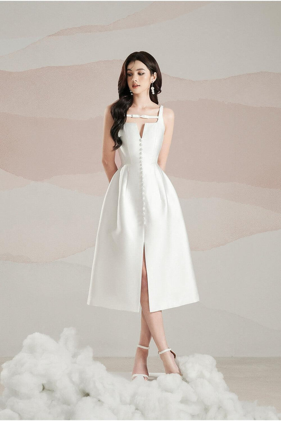 Rosie A-line Strappy Trerena Taffeta Midi Dress Midi Dress Delicate