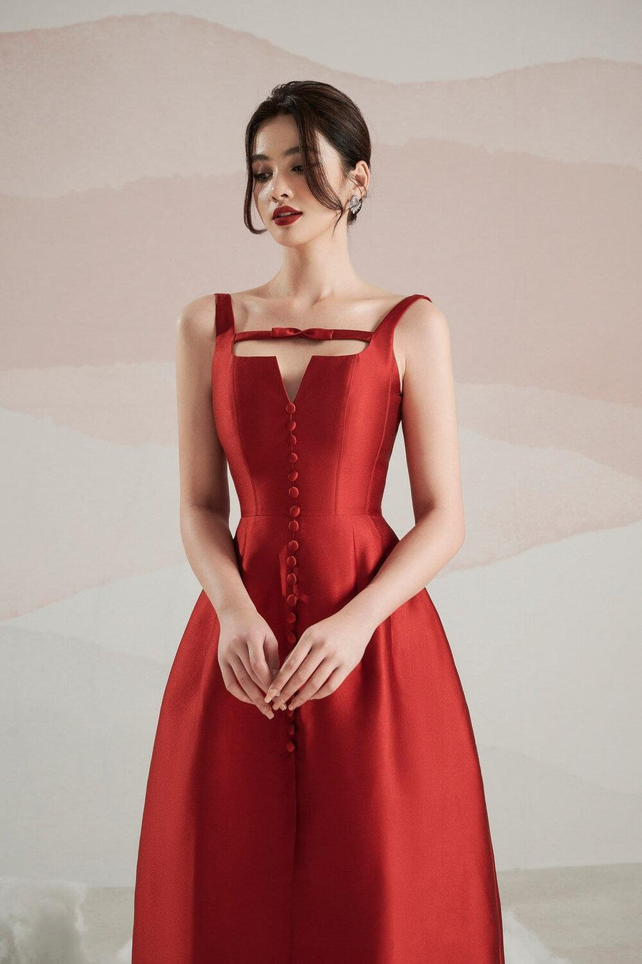 Rosie A-line Strappy Trerena Taffeta Midi Dress Burgundy Midi Dress Delicate