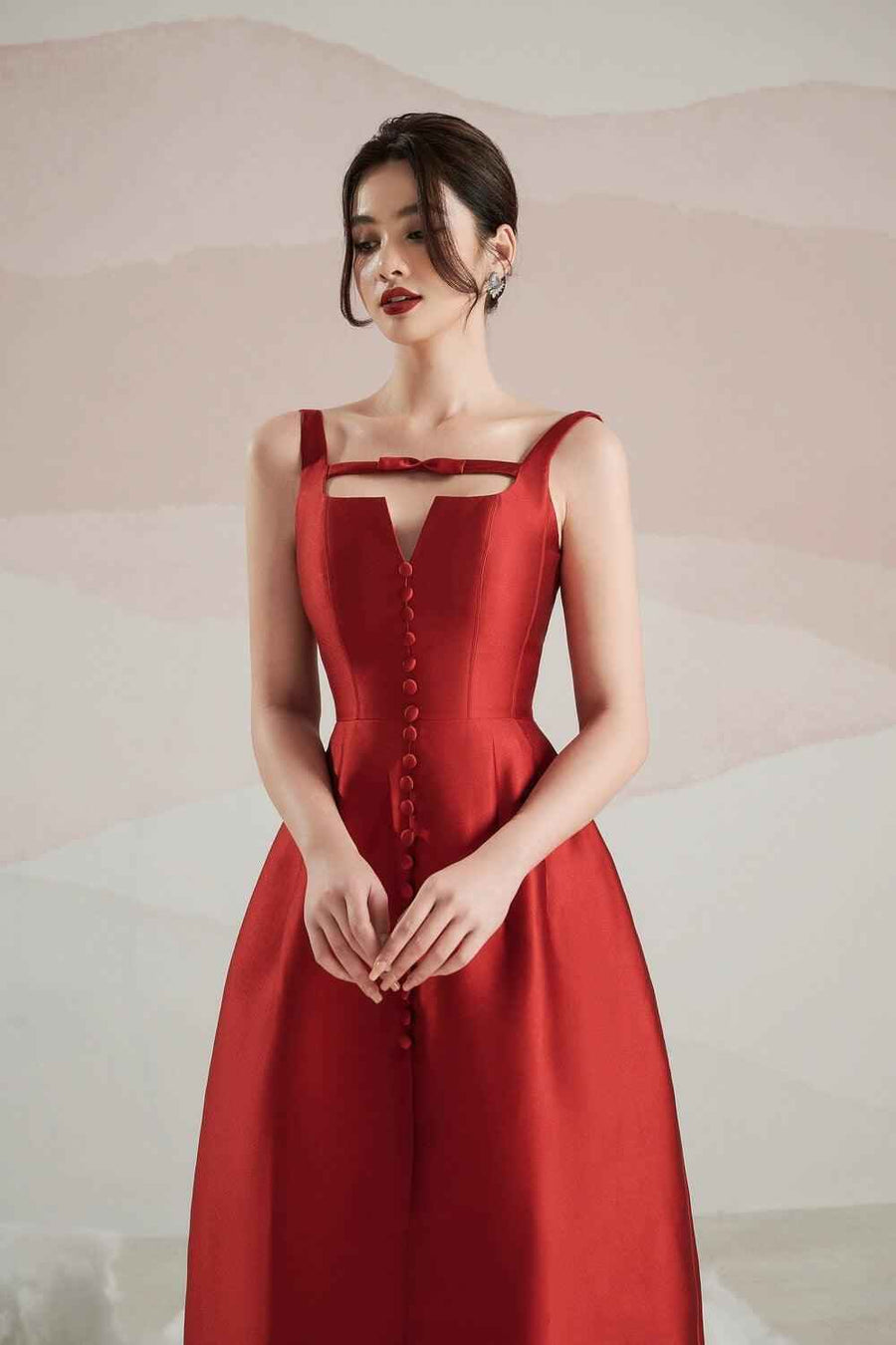 Rosie A-line Strappy Trerena Taffeta Midi Dress