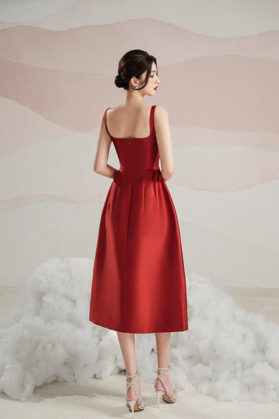 Rosie A-line Strappy Trerena Taffeta Midi Dress Midi Dress Delicate