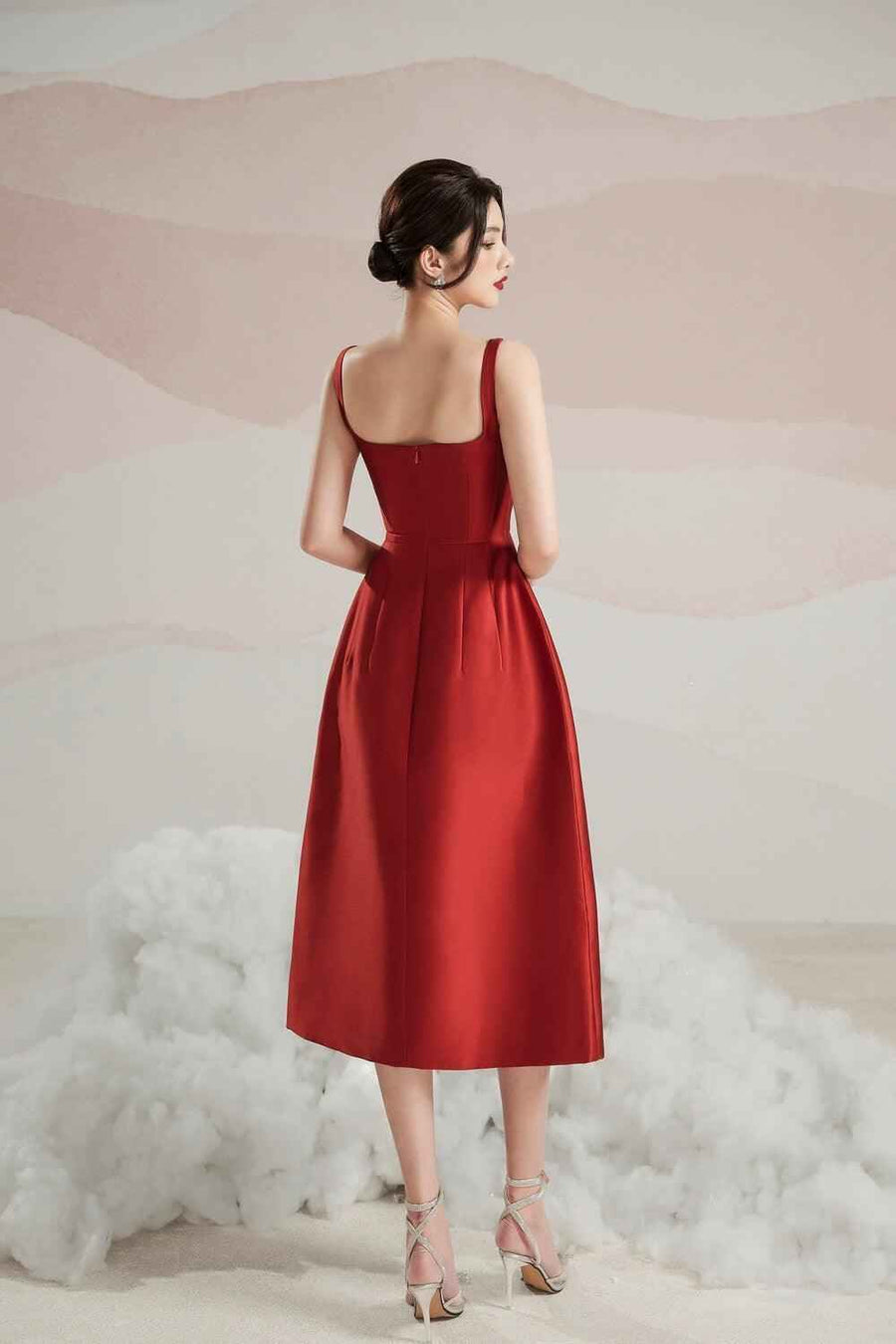 Rosie A-line Strappy Trerena Taffeta Midi Dress