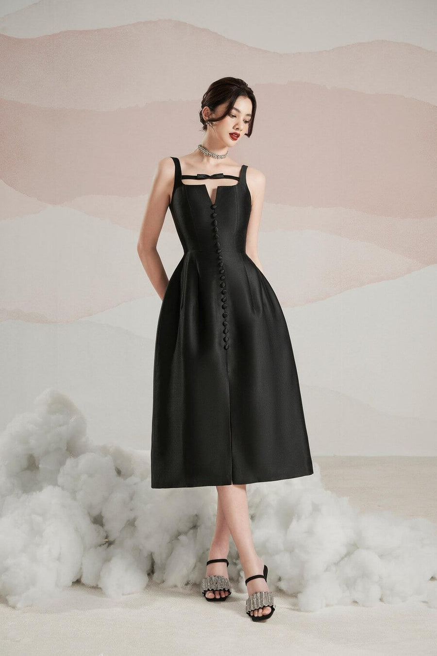 Rosie A-line Strappy Trerena Taffeta Midi Dress Midi Dress Delicate