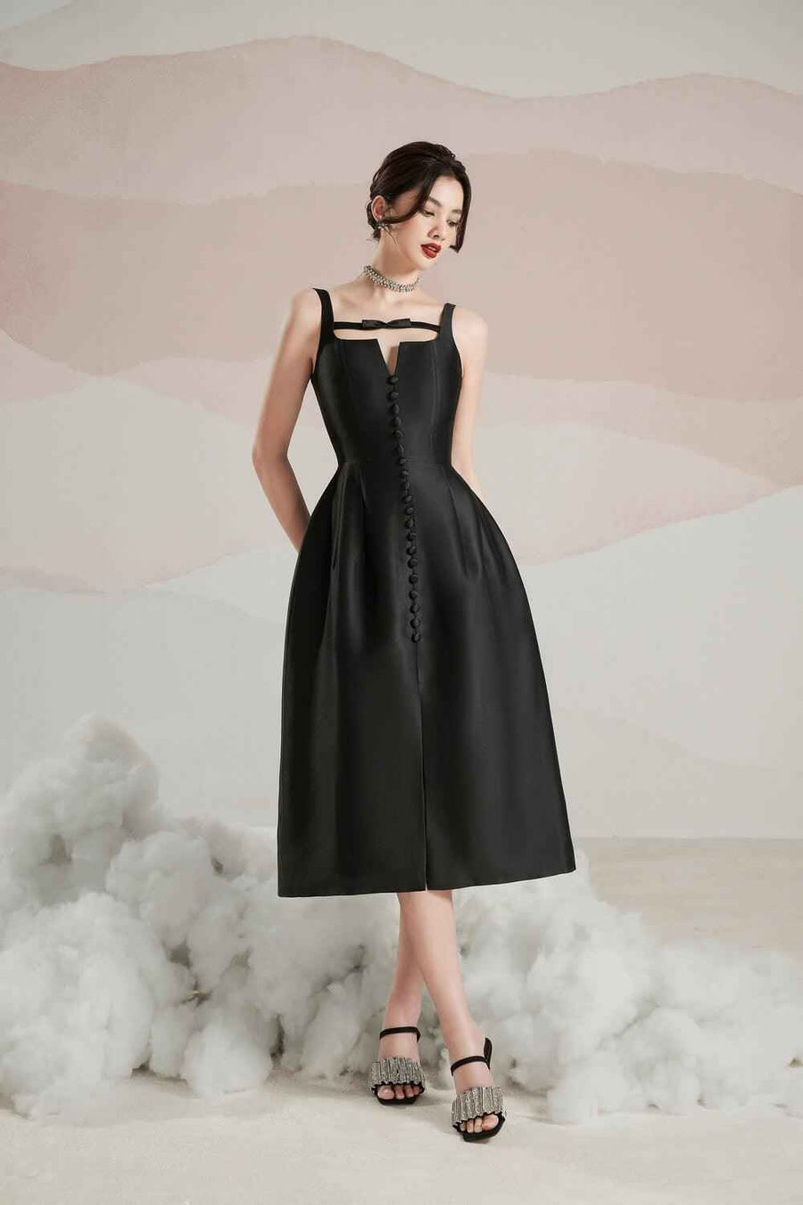 Rosie A-line Strappy Trerena Taffeta Midi Dress