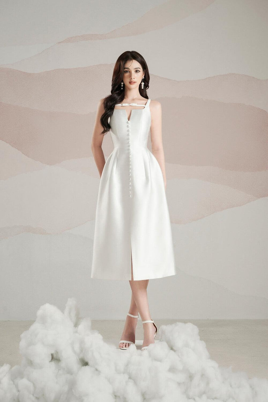 Rosie A-line Strappy Trerena Taffeta Midi Dress 7