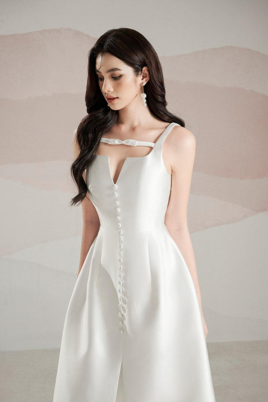 Rosie A-line Strappy Trerena Taffeta Midi Dress White Midi Dress Delicate