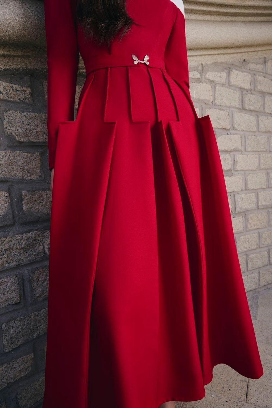 Rossa A-line Collared Neck Cotton Polyester Midi Dress Midi Dress Larmes
