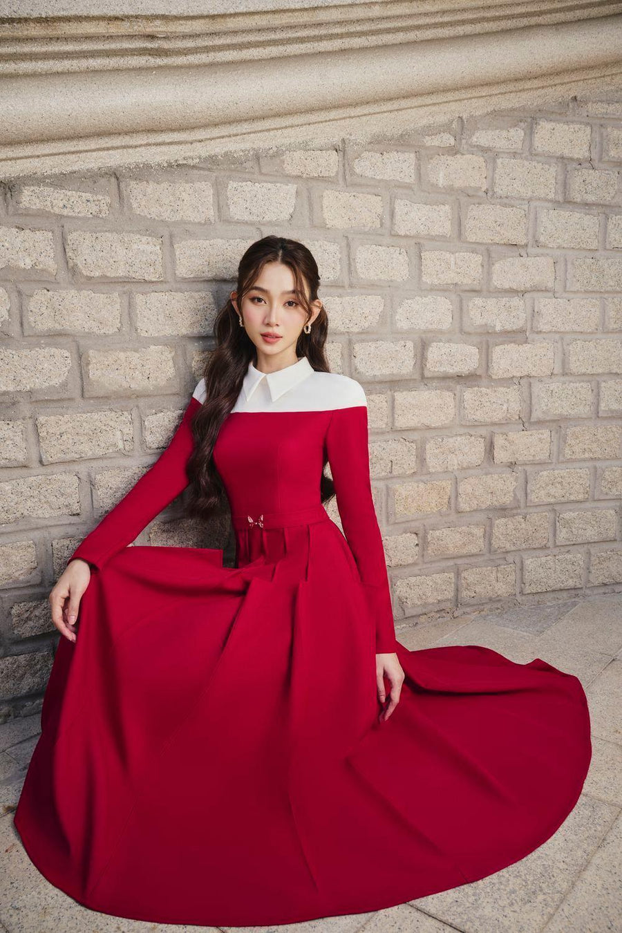 Rossa A-line Collared Neck Cotton Polyester Midi Dress Midi Dress Larmes