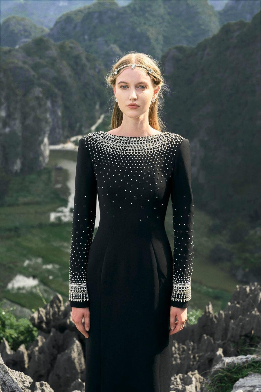 Routefinder A-line Long Sleeved Velvet Floor Length Dress 2