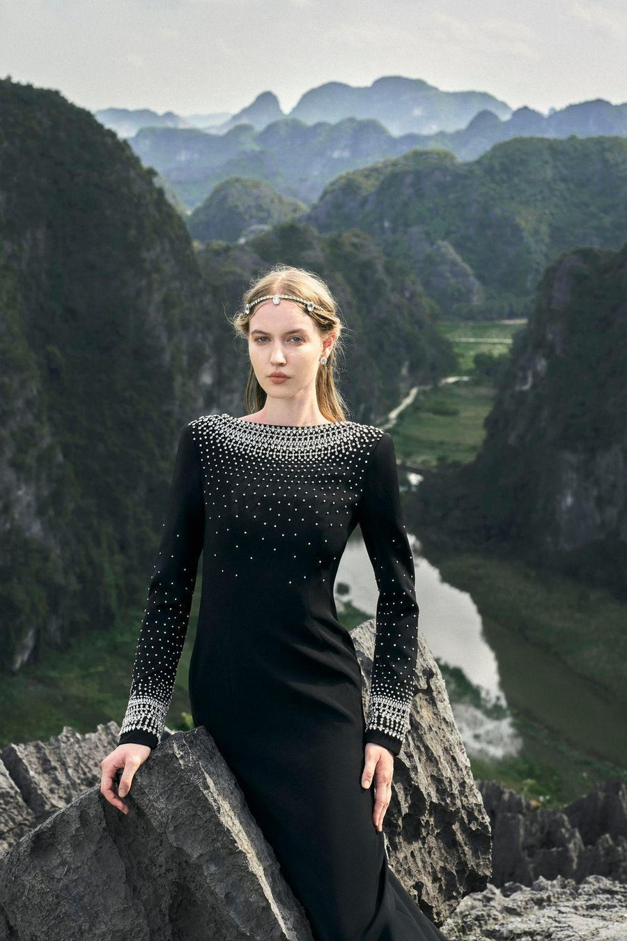 Routefinder A-line Long Sleeved Velvet Floor Length Dress 3