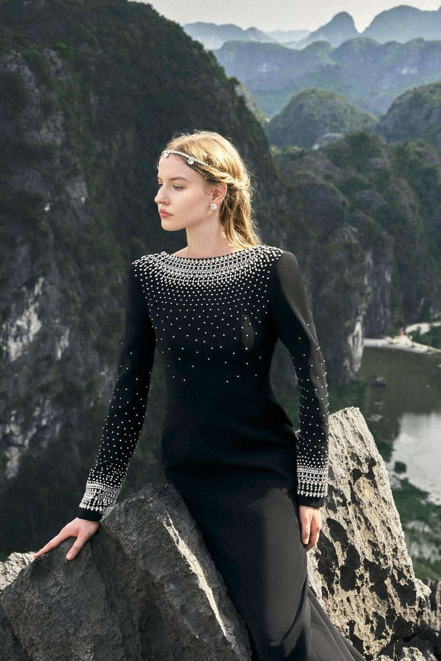 Routefinder A-line Long Sleeved Velvet Floor Length Dress 5