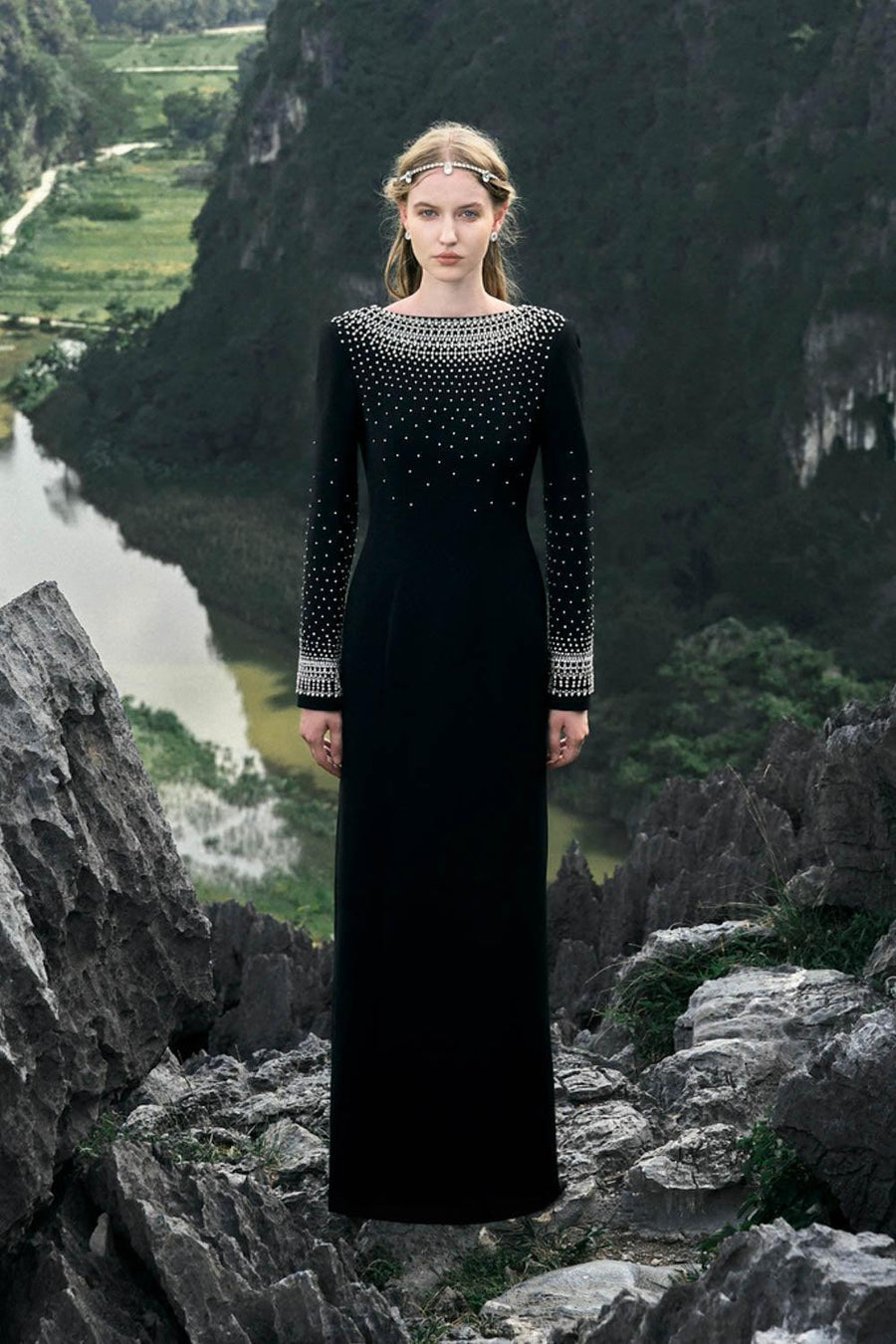 Routefinder A-line Long Sleeved Velvet Floor Length Dress 6
