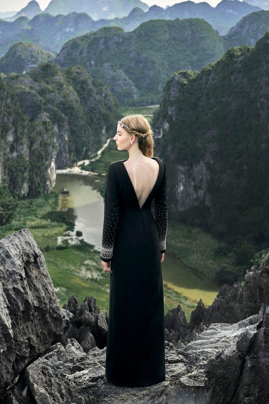 Routefinder A-line Long Sleeved Velvet Floor Length Dress 8