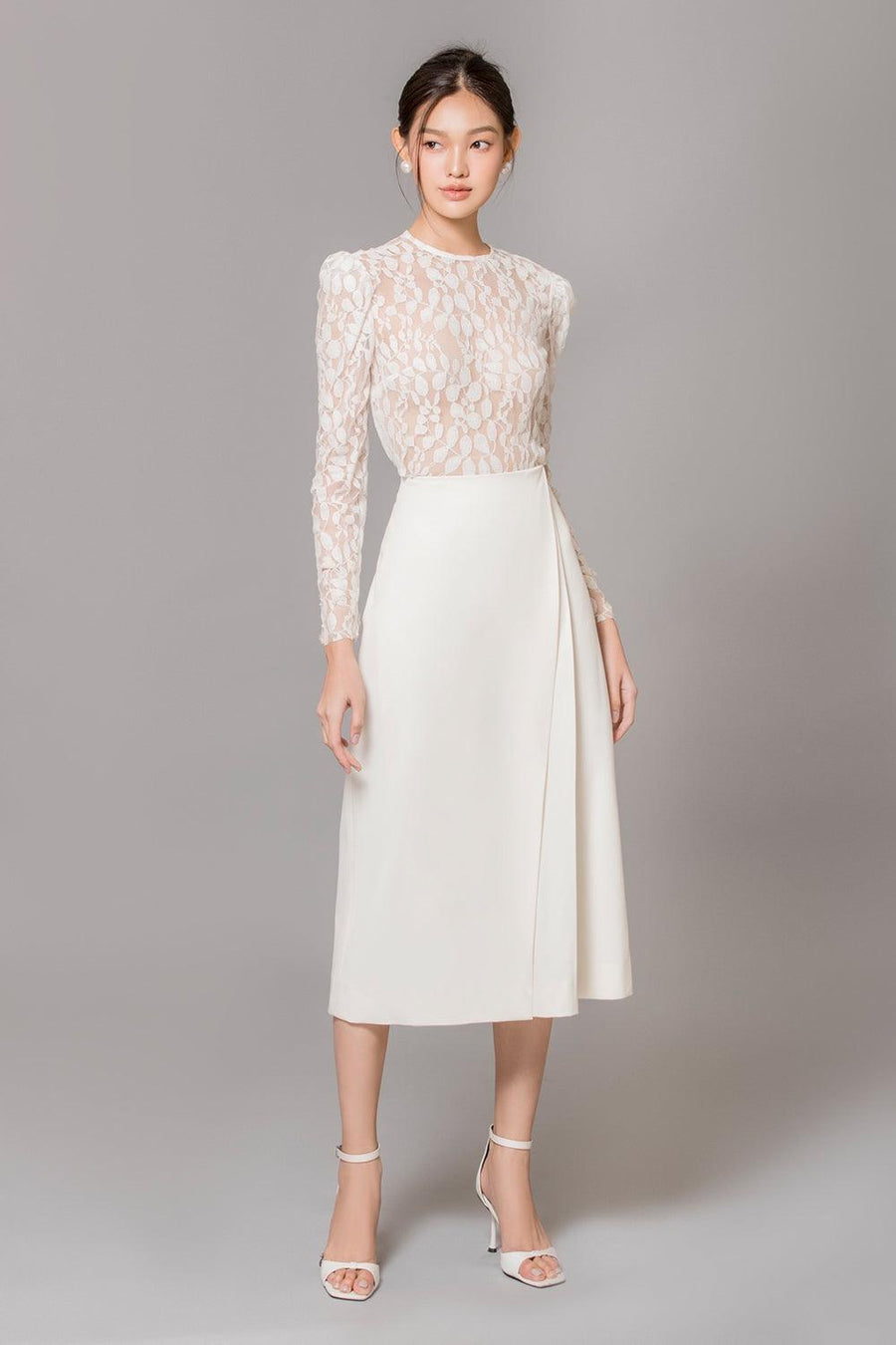 Rowyn A-line Side Pleated Polycotton Midi Skirt 1