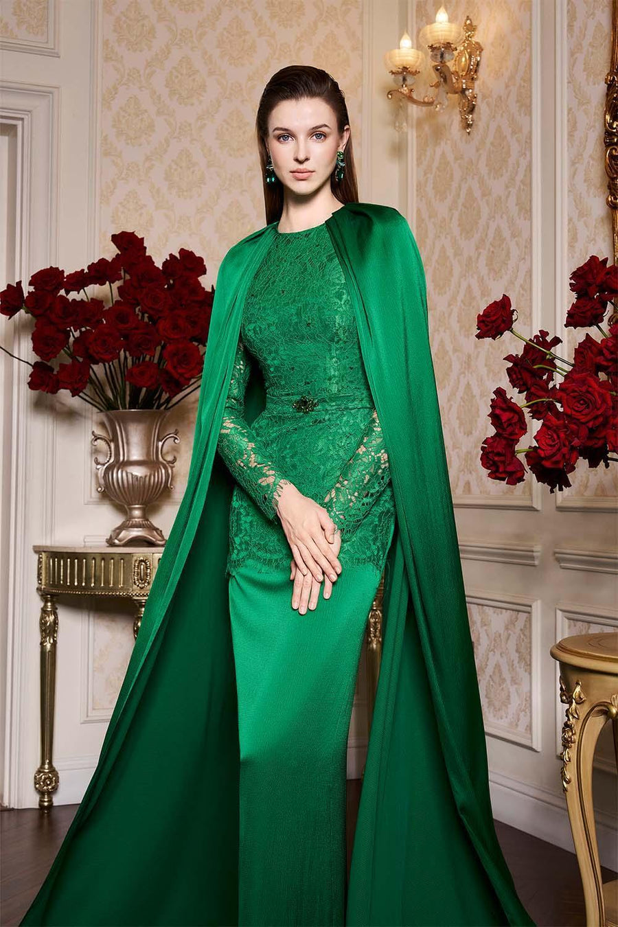 Ruth Sheath Round Neck Silk Lace Floor Length Dress Gown Dress I.H.F Atelier