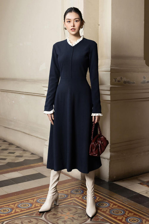 Rylee A-line Long Sleeved Polycotton Midi Dress