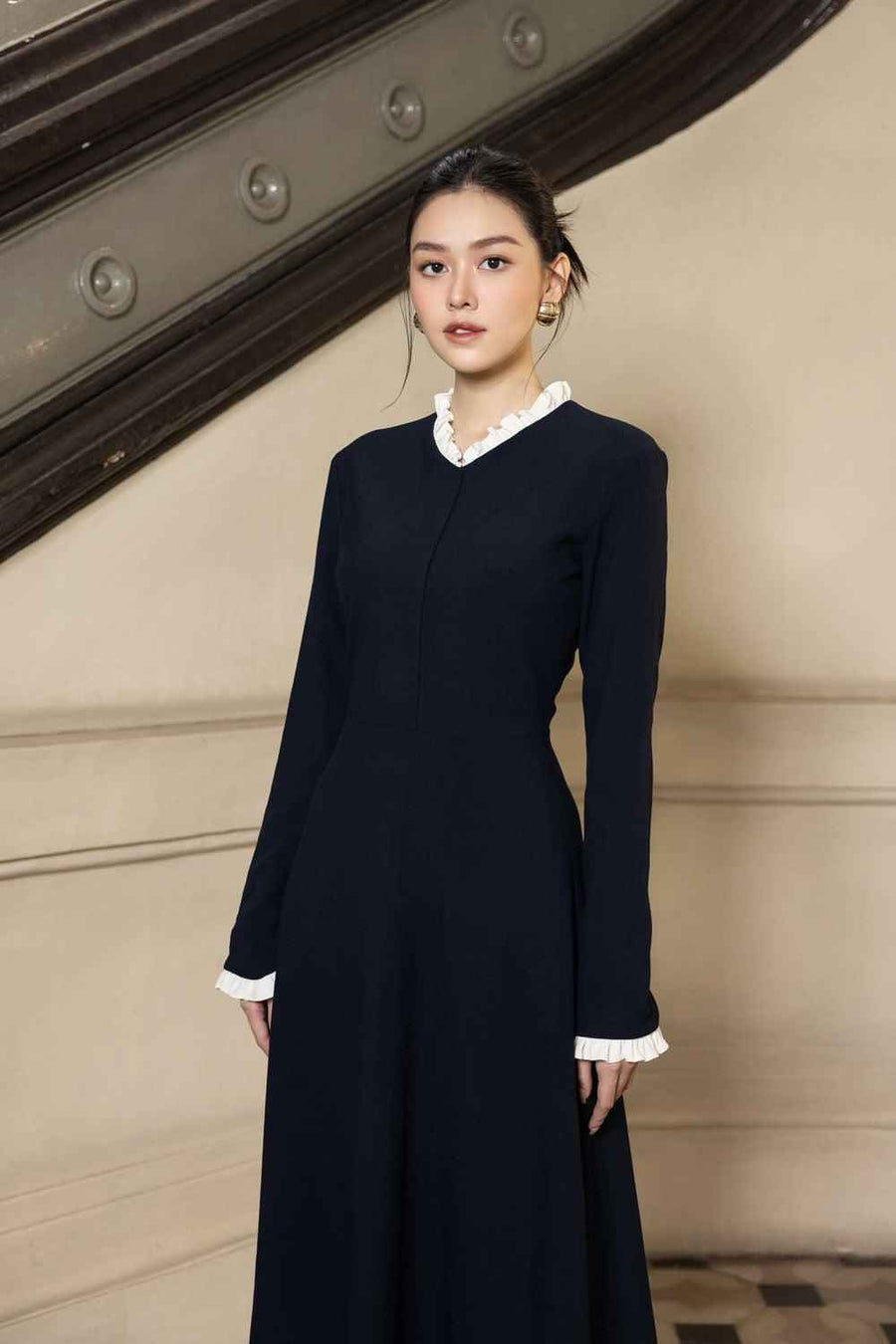 Rylee A-line Long Sleeved Polycotton Midi Dress