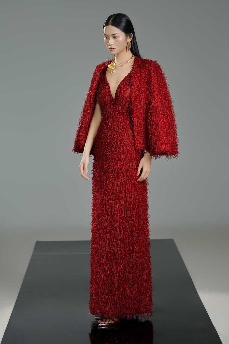 Frazier Sheath Flare Sleeved Polyester Floor Length Set 6