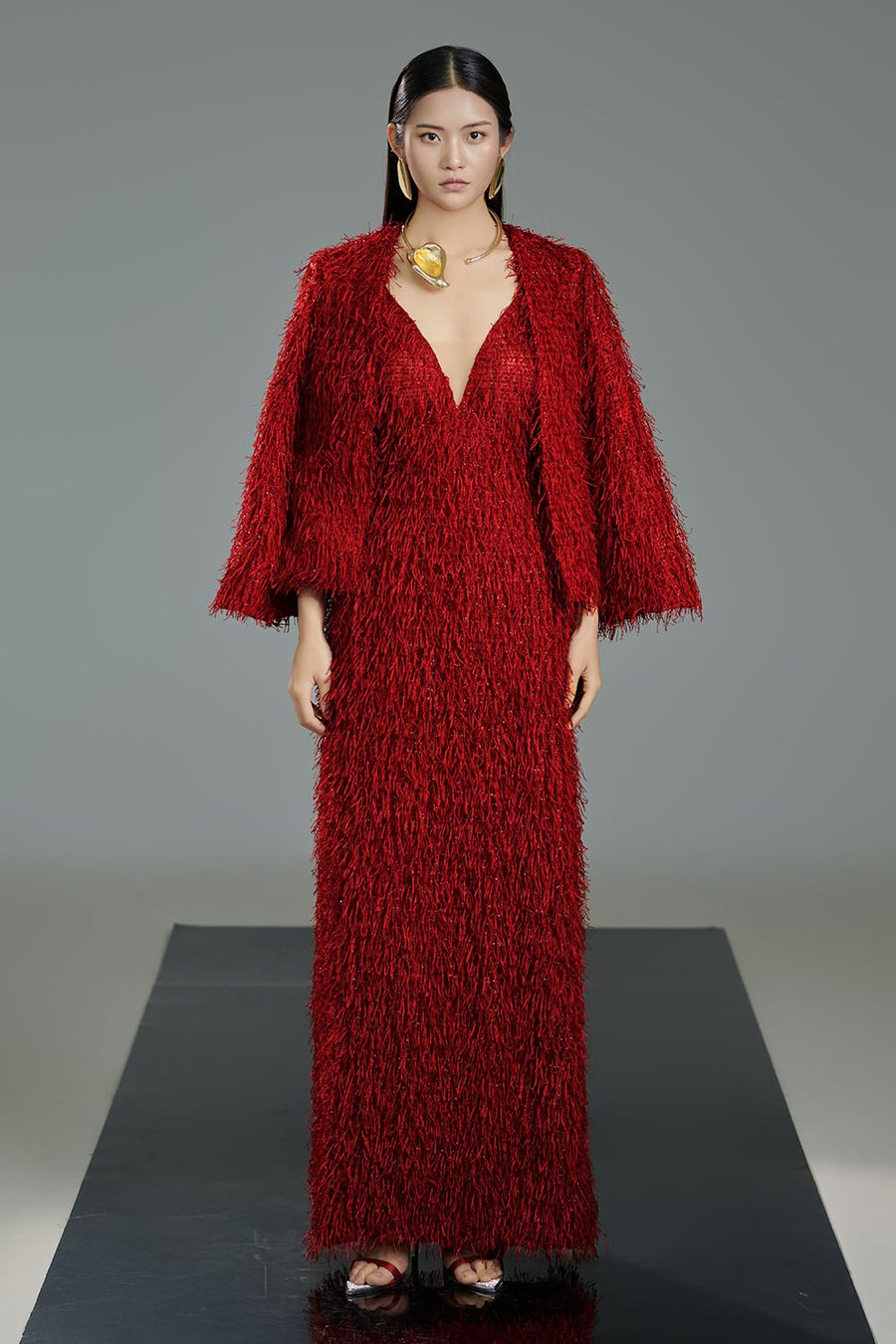 Frazier Sheath Flare Sleeved Polyester Floor Length Set 7