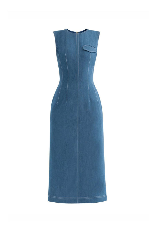 Sadie Sheath Sleeveless Denim Midi Dress