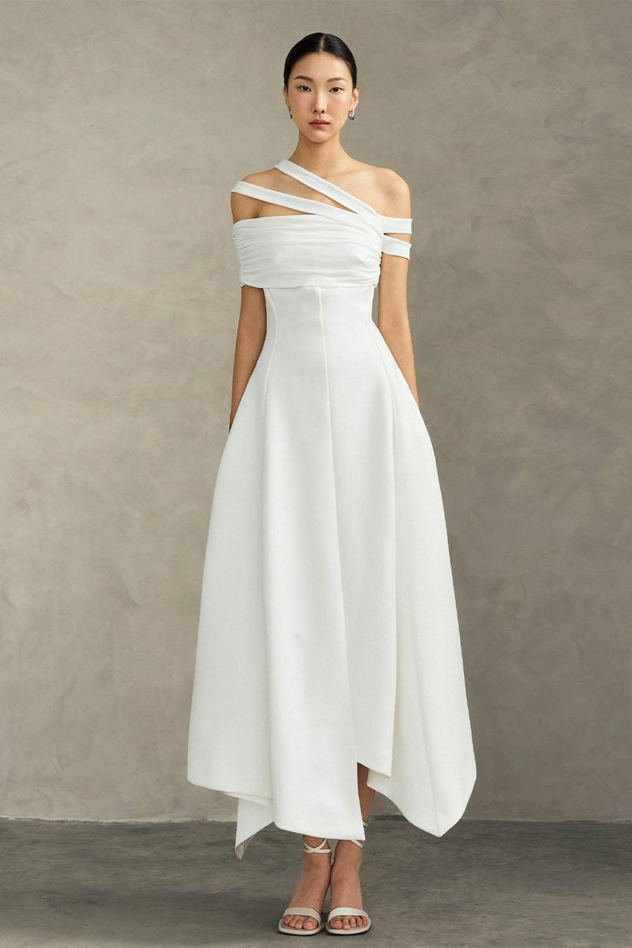 Saffira Asymmetric Off-Shoulder Spandex Ankle Length Dress Maxi Dress Eegen Studio