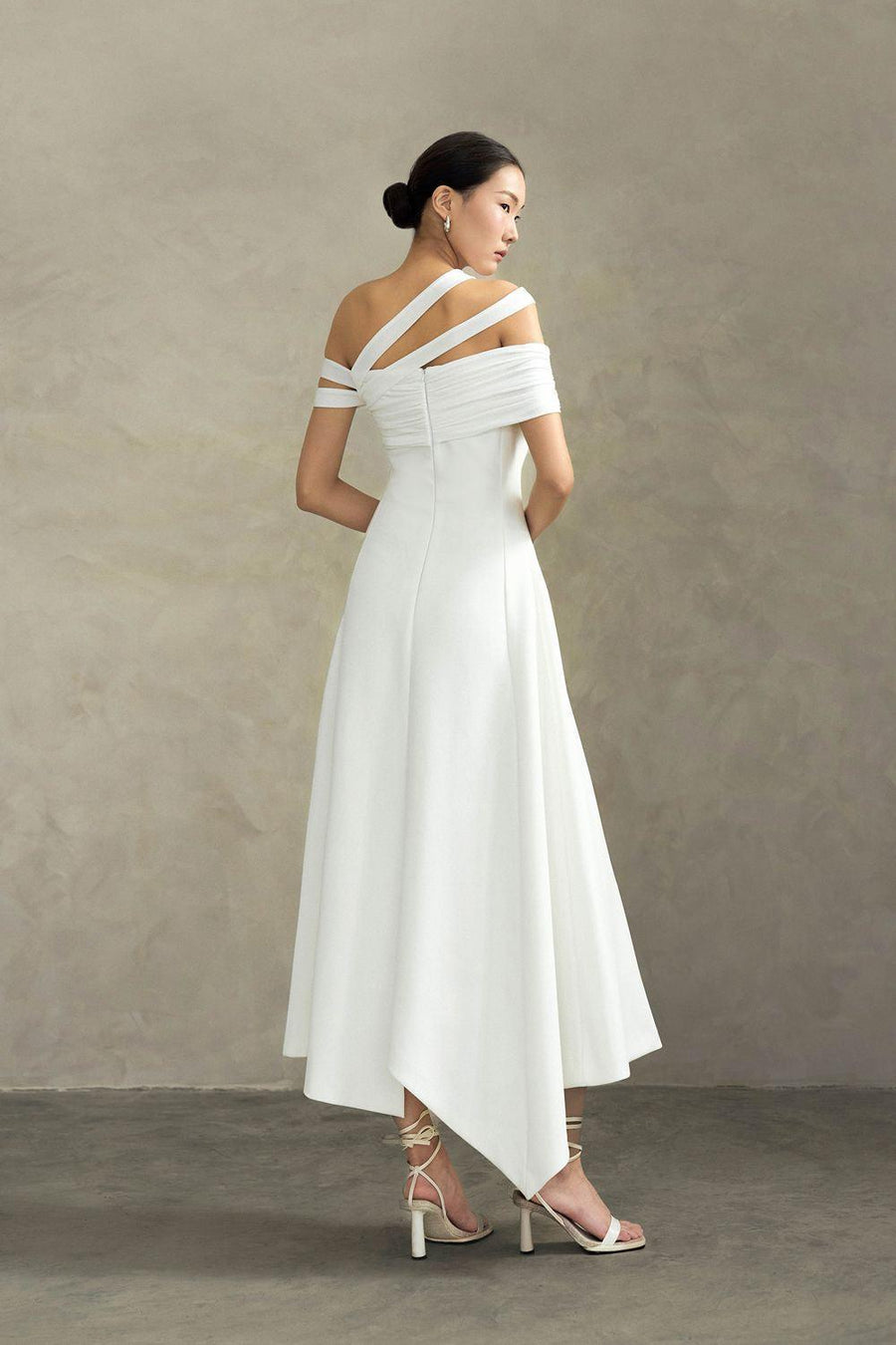 Saffira Asymmetric Off-Shoulder Spandex Ankle Length Dress Maxi Dress Eegen Studio