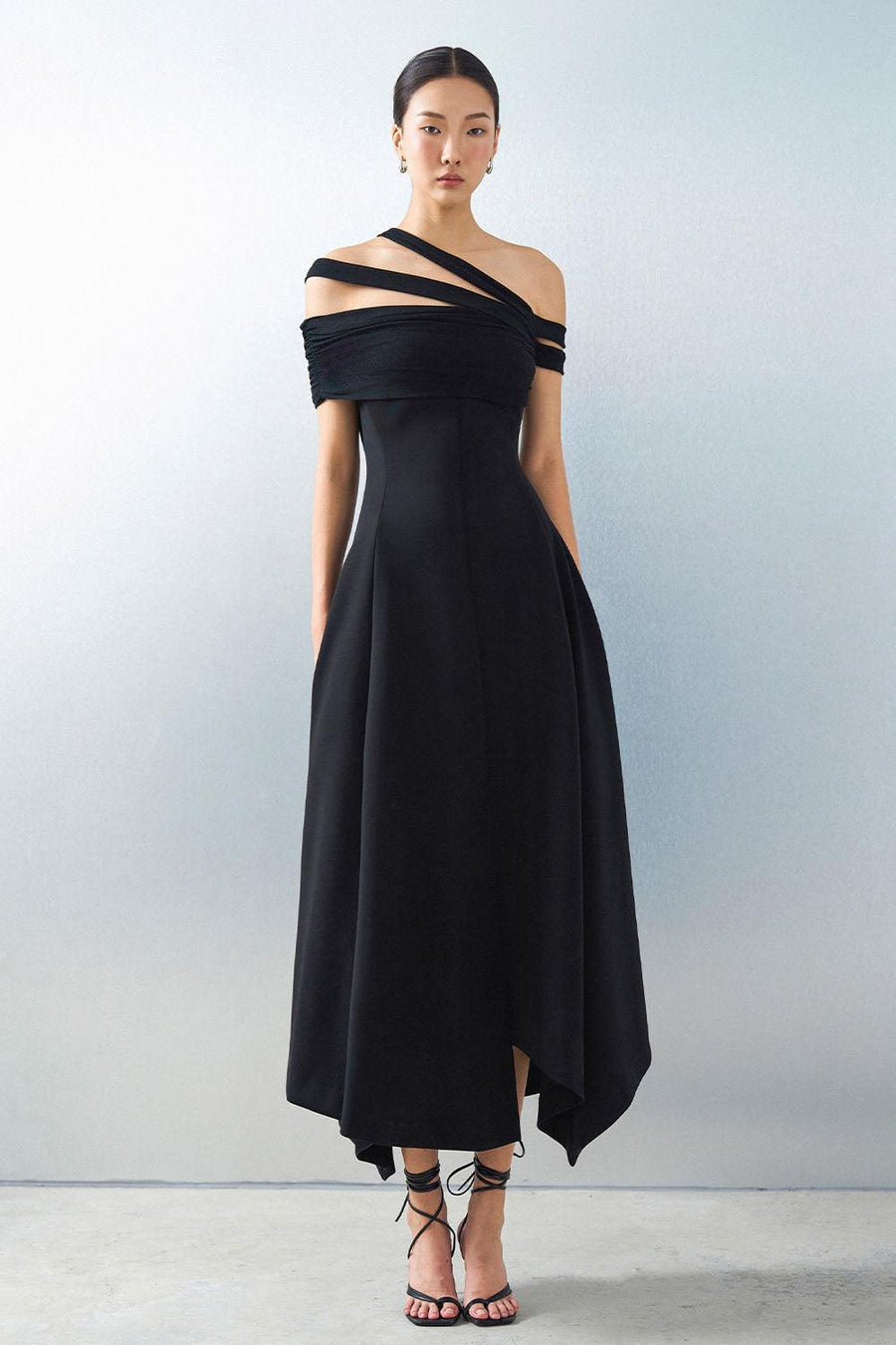 Saffira Asymmetric Off-Shoulder Spandex Ankle Length Dress Maxi Dress Eegen Studio