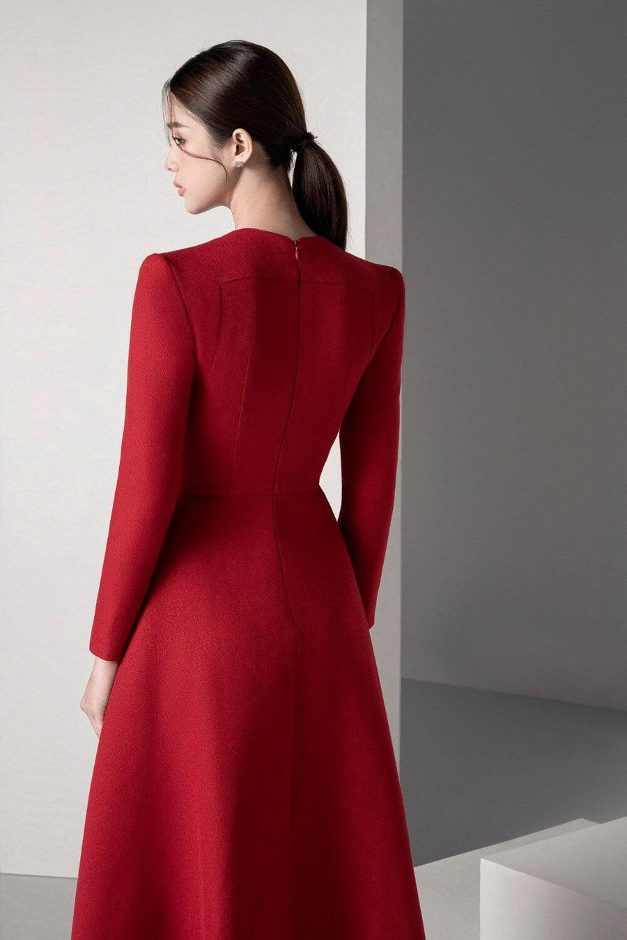 Saika Fit and Flare V-Neck Scuba Midi Dress Midi Dress Delicate