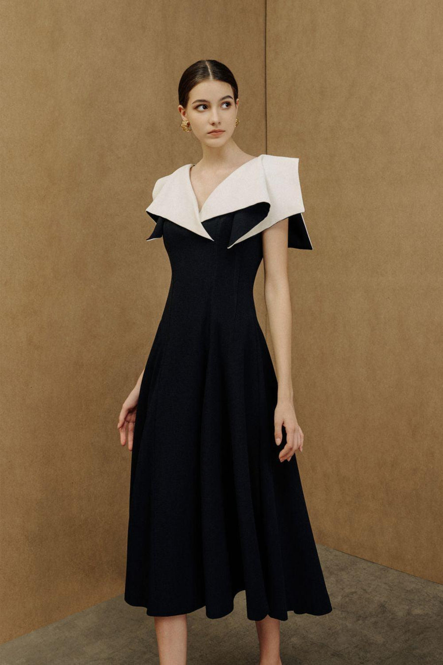 Sailor A-line Cap Sleeved Ribbed Cotton Midi Dress Midi Dress Eegen Studio