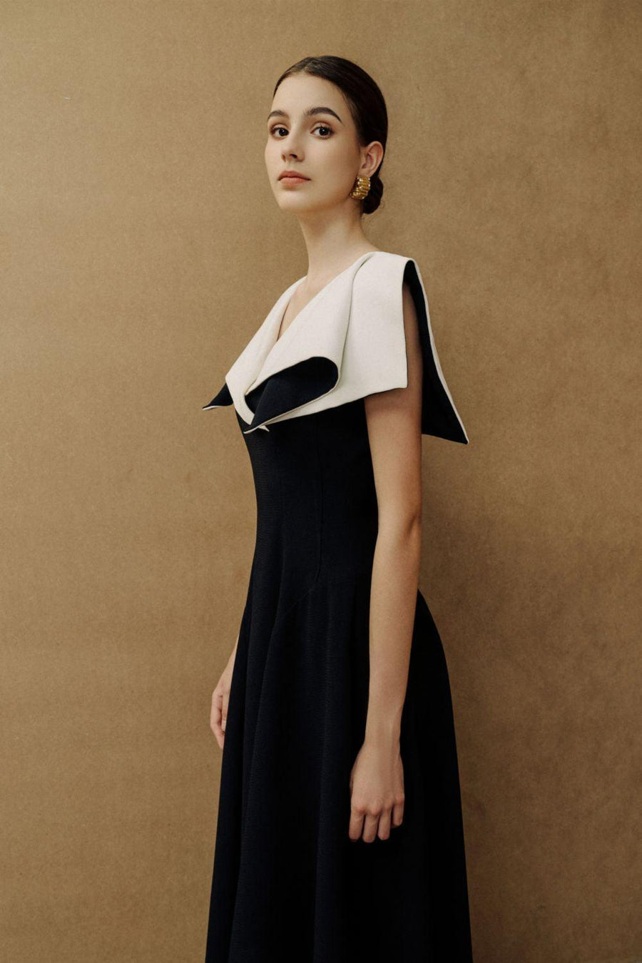 Sailor A-line Cap Sleeved Ribbed Cotton Midi Dress Midi Dress Eegen Studio