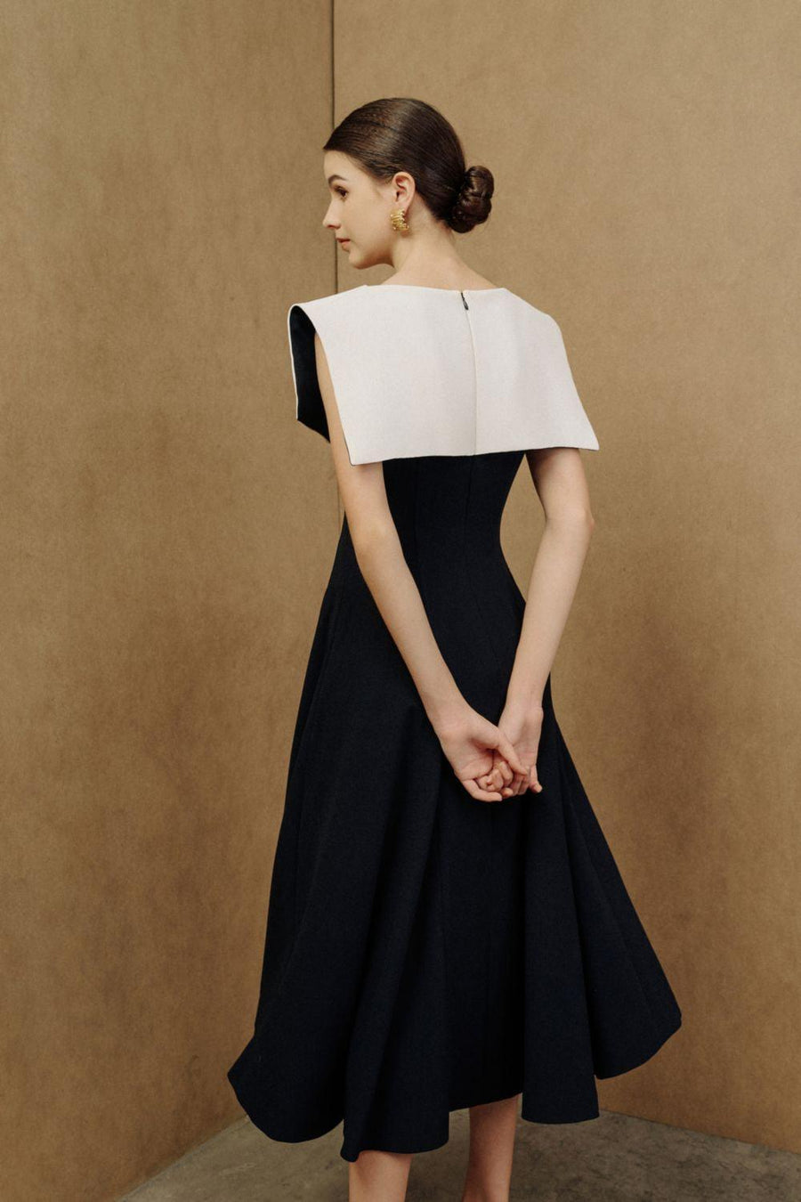 Sailor A-line Cap Sleeved Ribbed Cotton Midi Dress Midi Dress Eegen Studio