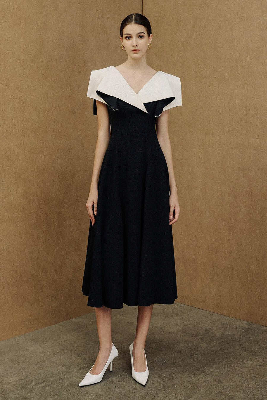 Sailor A-line Cap Sleeved Ribbed Cotton Midi Dress Midi Dress Eegen Studio