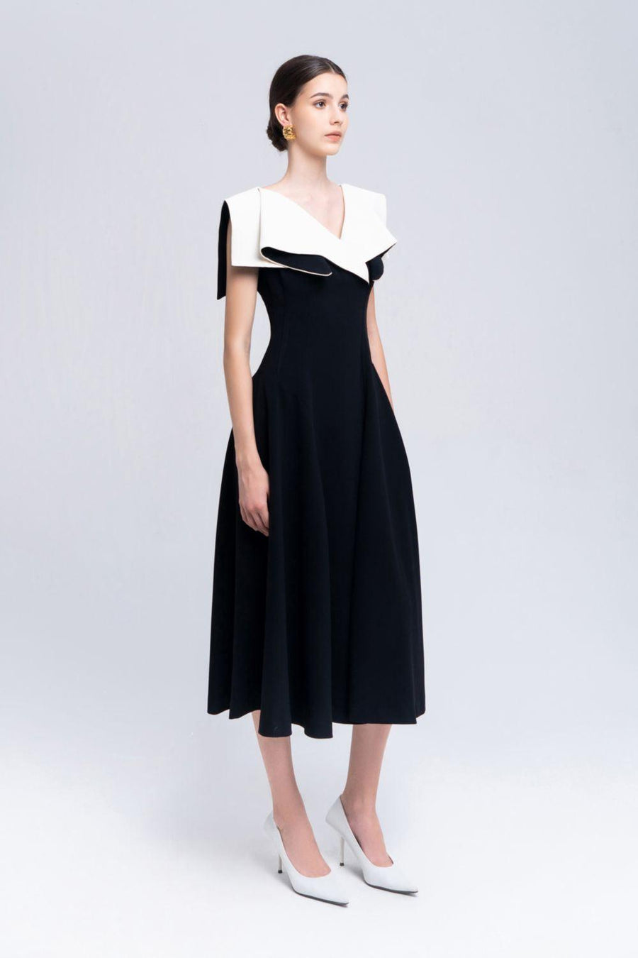Sailor A-line Cap Sleeved Ribbed Cotton Midi Dress Midi Dress Eegen Studio