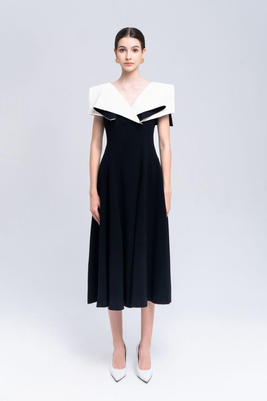 Sailor A-line Cap Sleeved Ribbed Cotton Midi Dress Midi Dress Eegen Studio