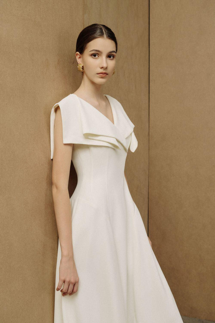 Sailor A-line Cap Sleeved Ribbed Cotton Midi Dress Midi Dress Eegen Studio