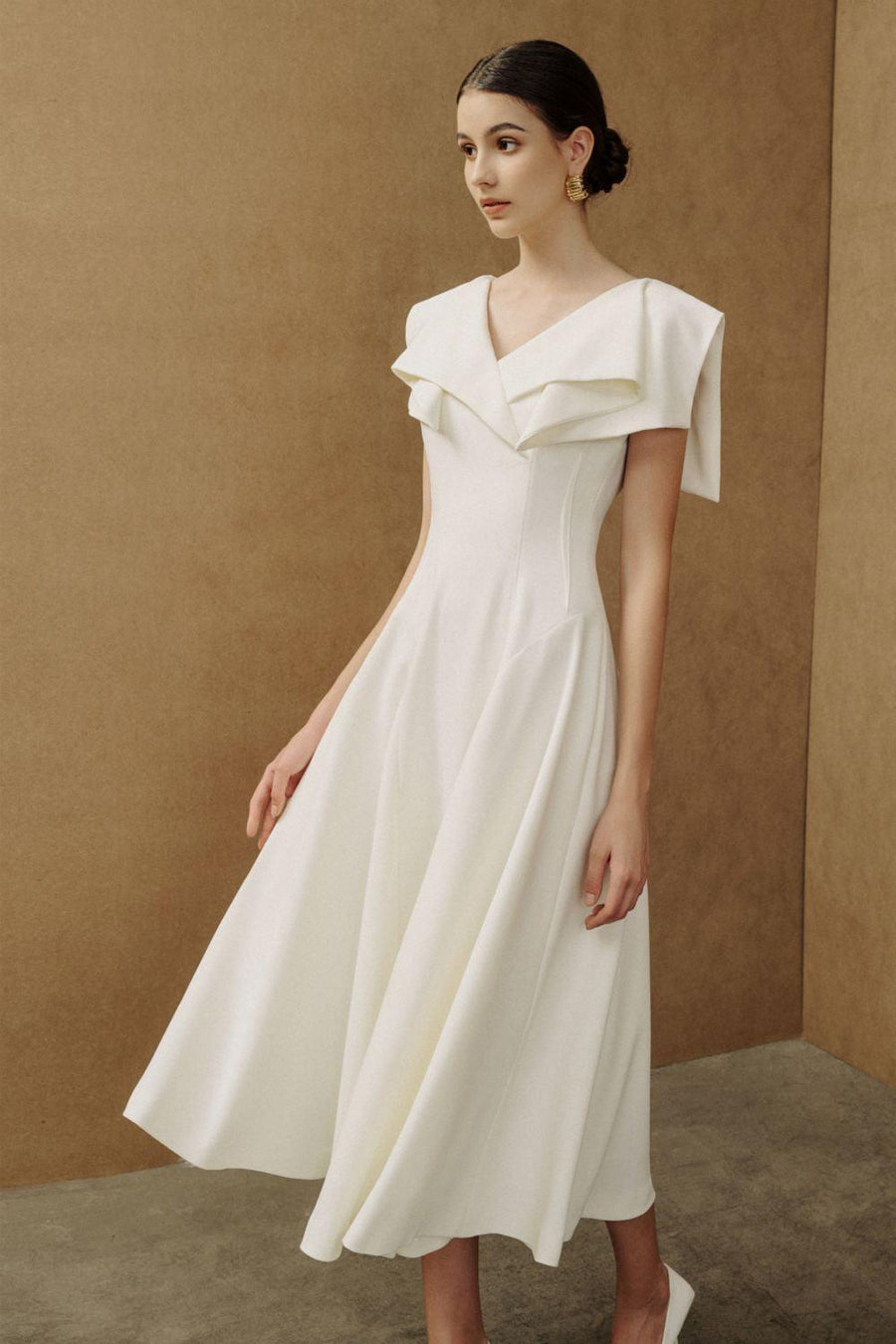 Sailor A-line Cap Sleeved Ribbed Cotton Midi Dress Midi Dress Eegen Studio
