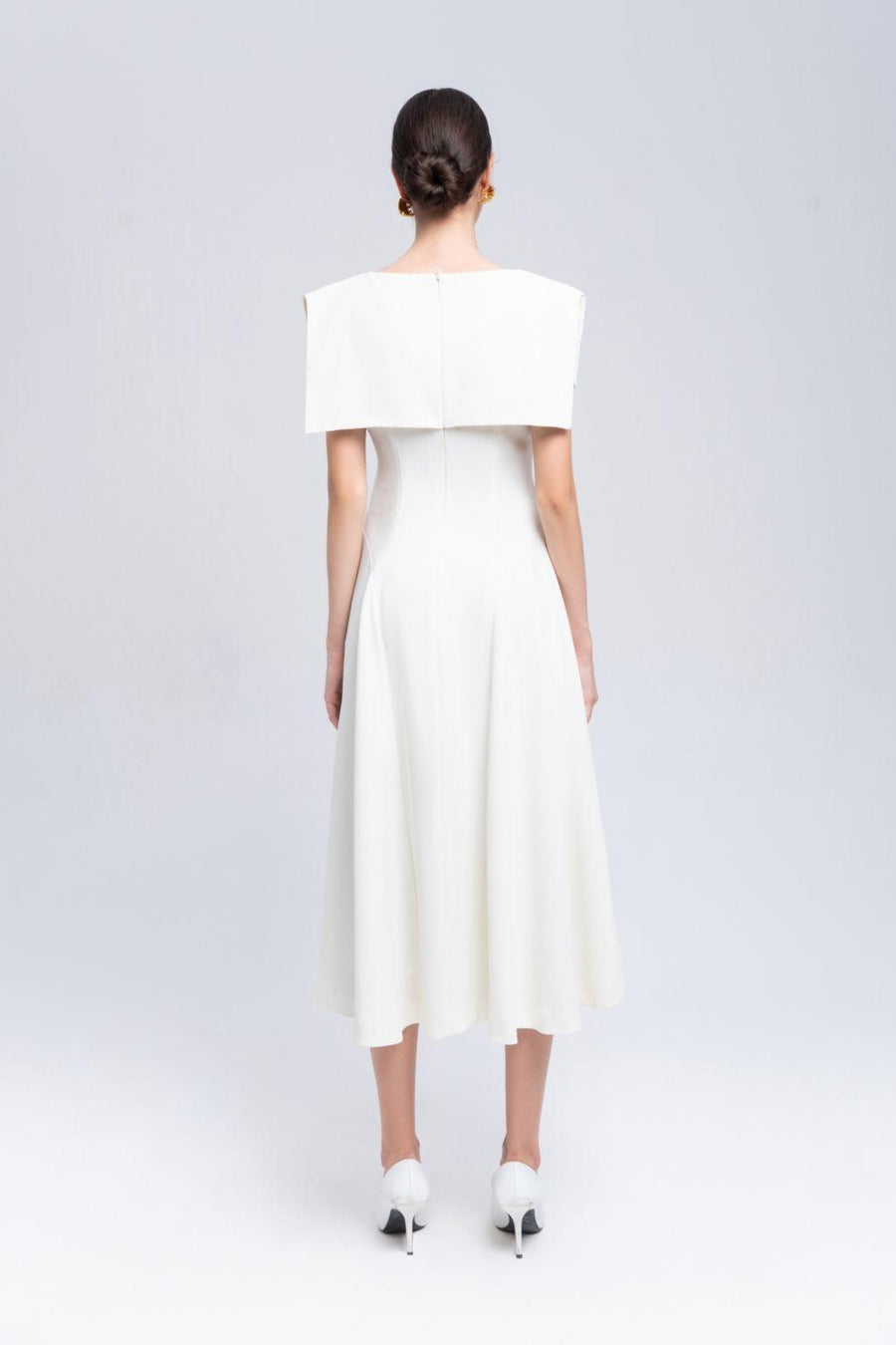 Sailor A-line Cap Sleeved Ribbed Cotton Midi Dress Midi Dress Eegen Studio
