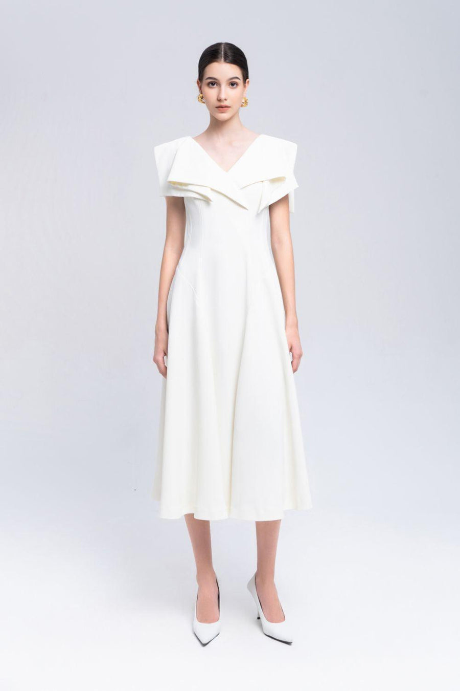 Sailor A-line Cap Sleeved Ribbed Cotton Midi Dress Midi Dress Eegen Studio