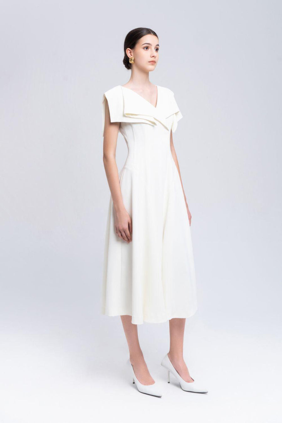 Sailor A-line Cap Sleeved Ribbed Cotton Midi Dress Midi Dress Eegen Studio