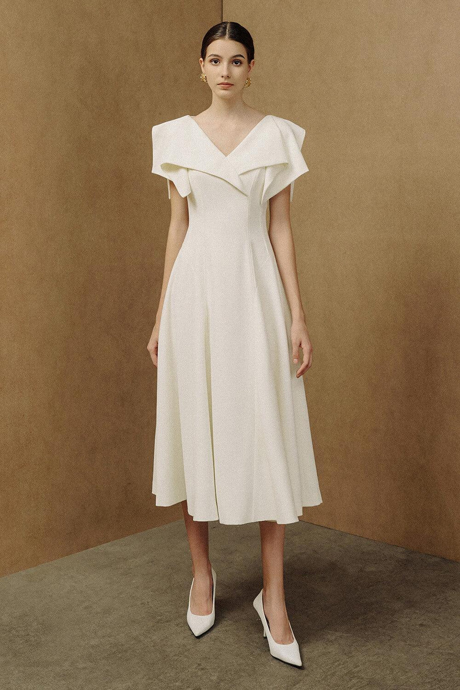 Sailor A-line Cap Sleeved Ribbed Cotton Midi Dress Midi Dress Eegen Studio