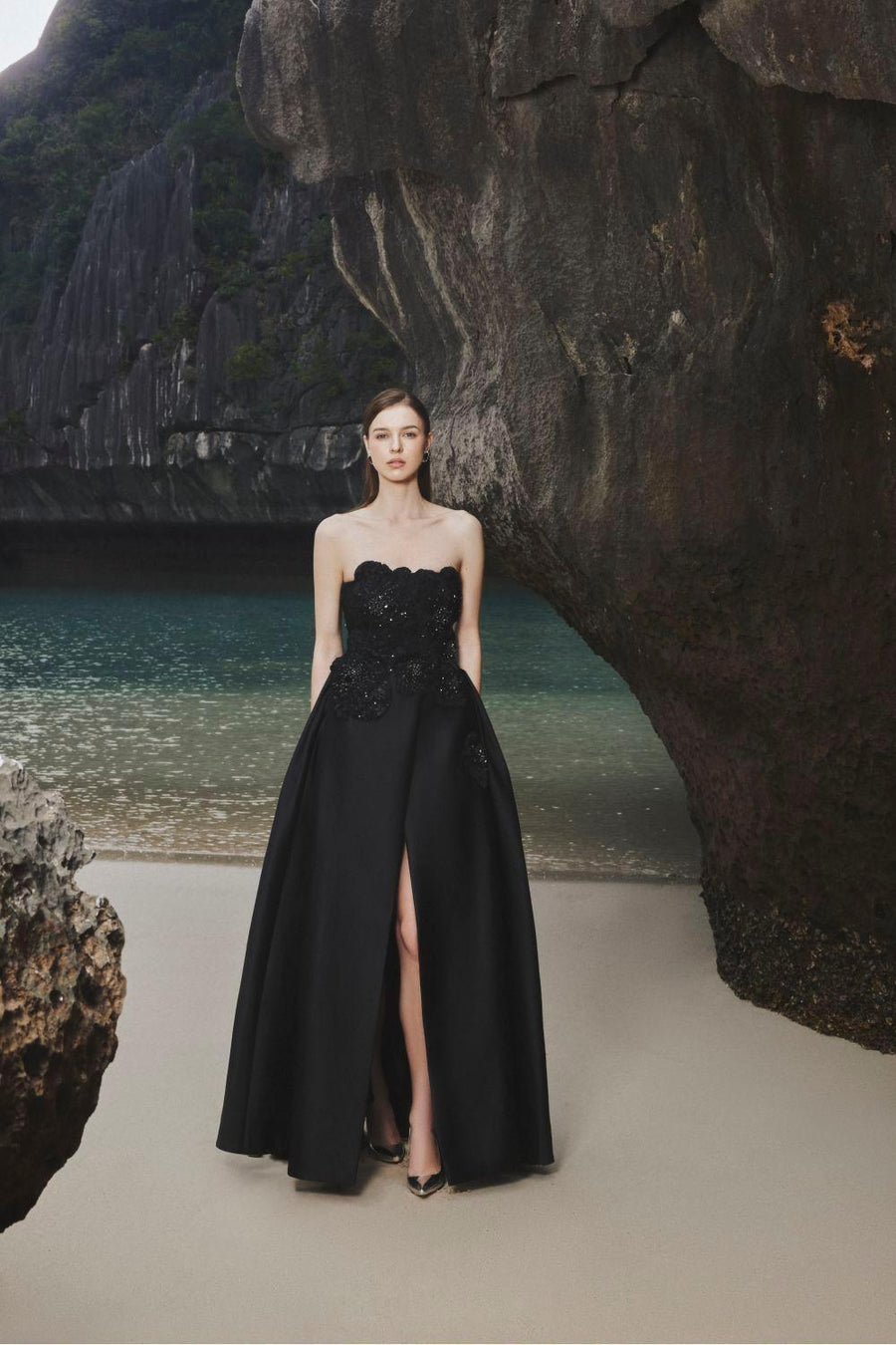 Samantha Ball Gown Straight Across Neck Taffeta Maxi Dress 3