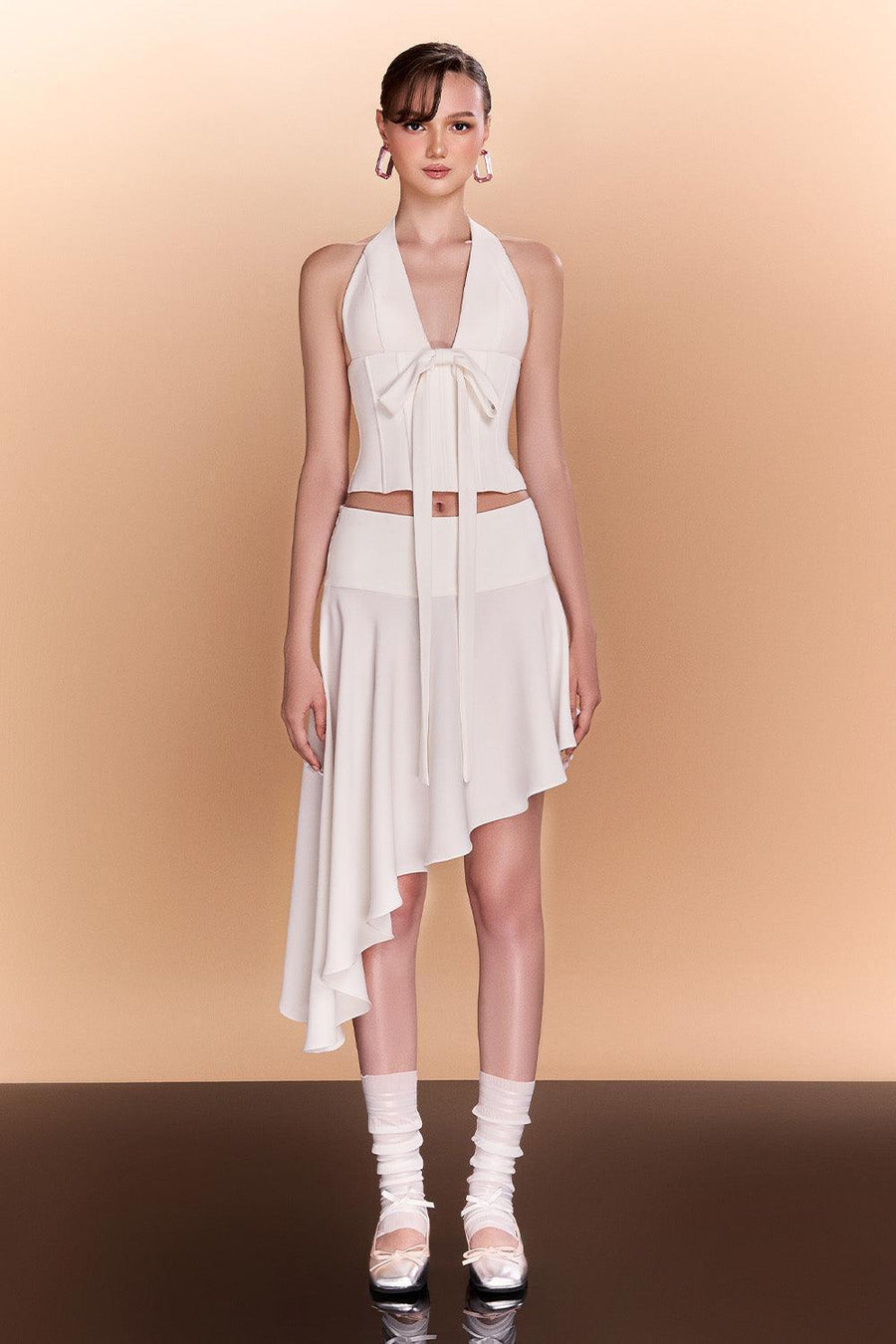 Samara Halter Corset Waist Crepe Top Sleeveless Top CEM