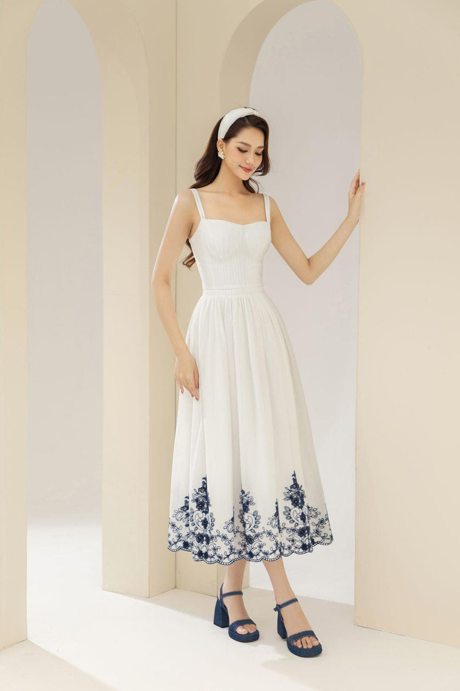 Samba A-line Pleated Cotton Midi Dress 10