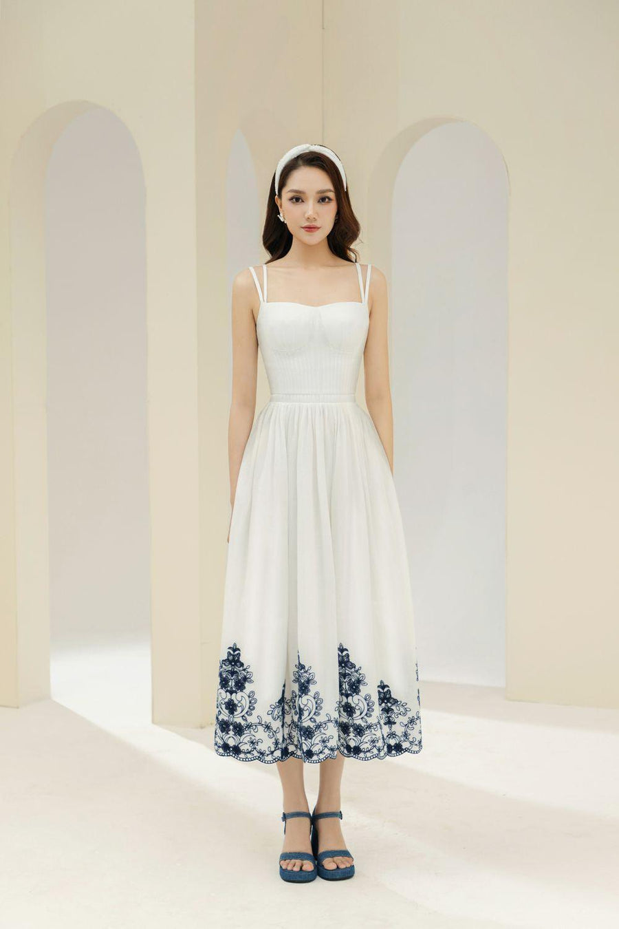 Samba A-line Pleated Cotton Midi Dress 11