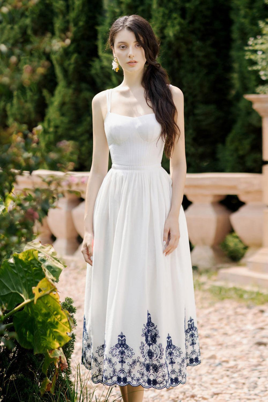 Samba A-line Pleated Cotton Midi Dress 13