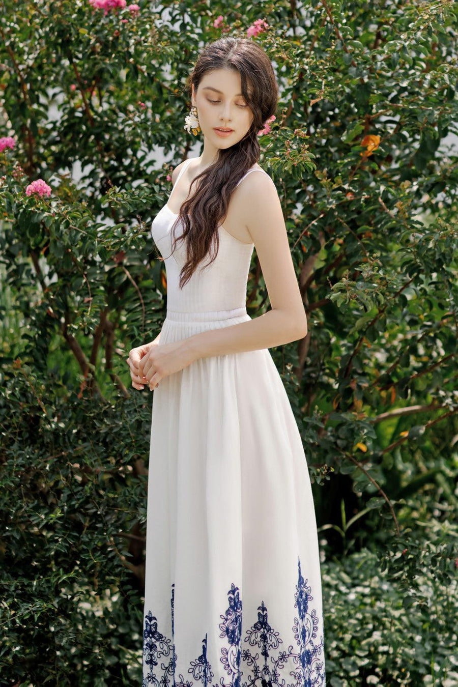 Samba A-line Pleated Cotton Midi Dress 14
