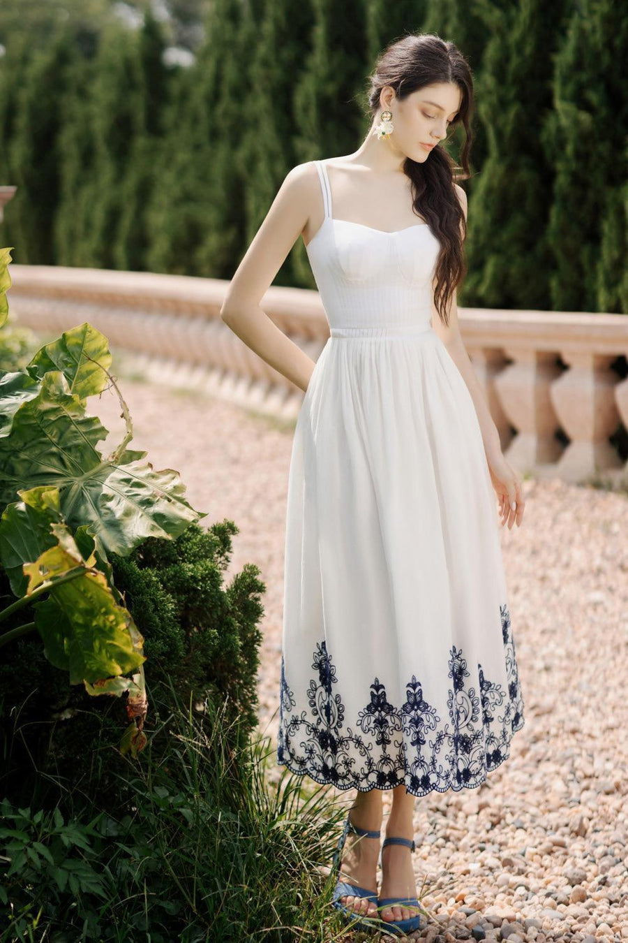 Samba A-line Pleated Cotton Midi Dress 15