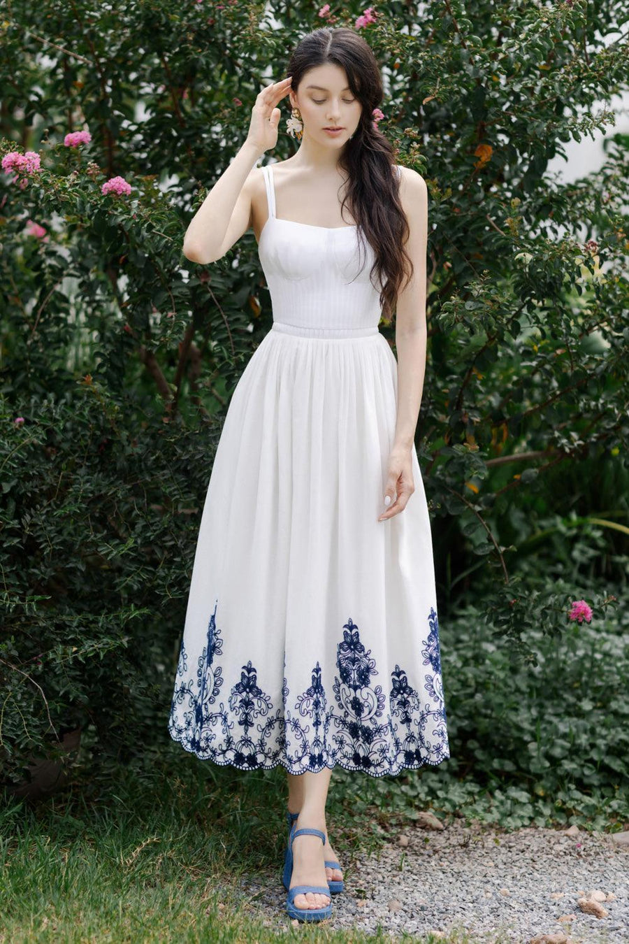 Samba A-line Pleated Cotton Midi Dress 16
