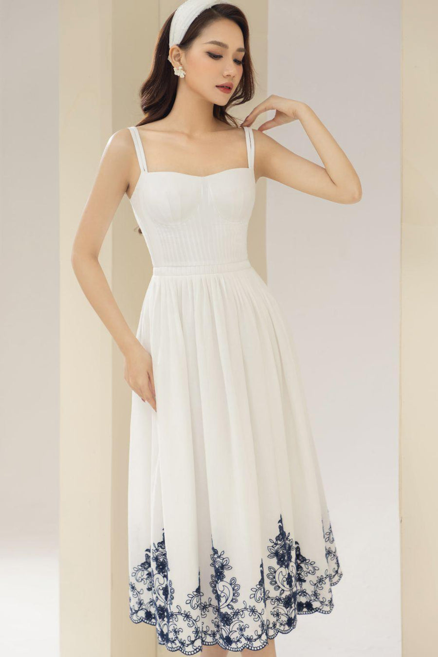 Samba A-line Pleated Cotton Midi Dress 4