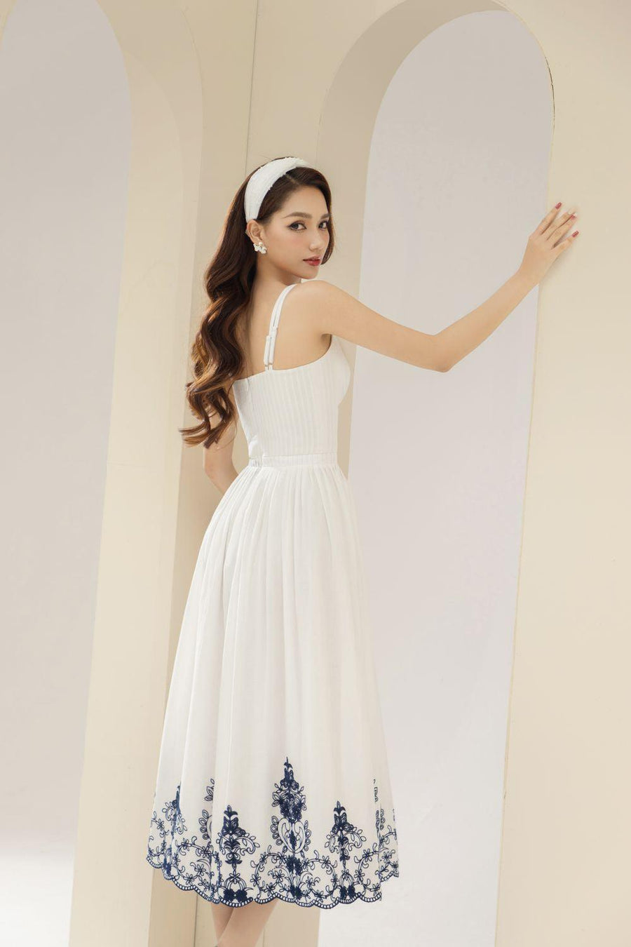 Samba A-line Pleated Cotton Midi Dress 6